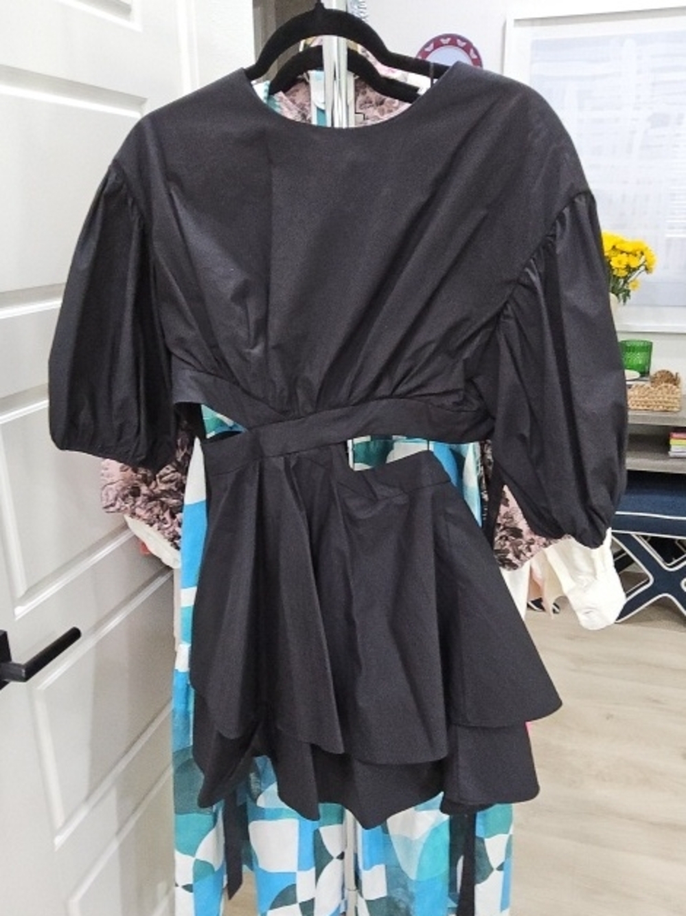 Black Puff Sleeve Peplum Top